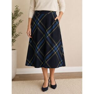 Evan Picone Plaid A-Line Midi Skirt Size 16 Blue Tartan Classic Workwear
